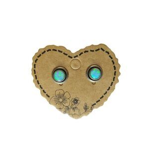 Vintage Round Cut Blue Green Opal Stud Earrings Sterling Silver 925 Post